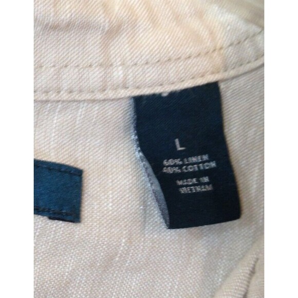 Perry Ellis Linen Blend Short Sleeve Button Up Shirt Tan Mens Size Large L - Picture 8 of 8